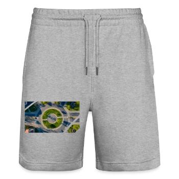 Vue aérienne Cercle rond Accents verts - Short de jogging bio TRAINER Stanley/Stella unisexe - gris chiné - Devant - Nik (191cm) & Marisol (170cm)