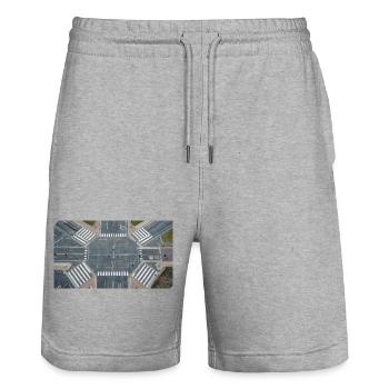 Vue aérienne de la géométrie d’intersection - Short de jogging bio TRAINER Stanley/Stella unisexe - gris chiné - Devant - Nik (191cm) & Marisol (170cm)