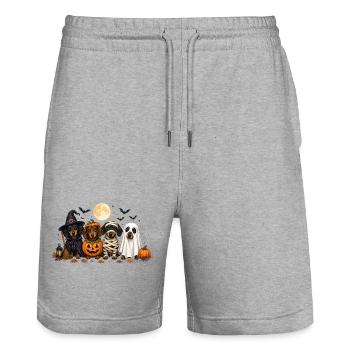 Halloween Dachshund Witch Pumpkin Mummy Ghost - Stanley/Stella Trainer Unisex Organic Jogging Shorts - heather grey - Front - Nik (191cm) & Marisol (170cm)
