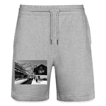 Station de montagne en noir et blanc - Short de jogging bio TRAINER Stanley/Stella unisexe - gris chiné - Devant - Nik (191cm) & Marisol (170cm)