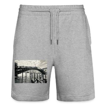 Black and white Venetian bridge over the water - Stanley/Stella Trainer Unisex Organic Jogging Shorts - heather grey - Front - Nik (191cm) & Marisol (170cm)