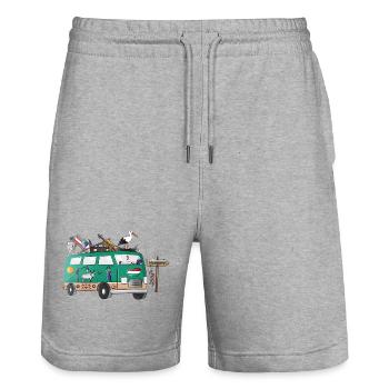 Vacances de camping en vanlife avec motif de campeur hongrois - Short de jogging bio TRAINER Stanley/Stella unisexe - gris chiné - Devant - Nik (191cm) & Marisol (170cm)