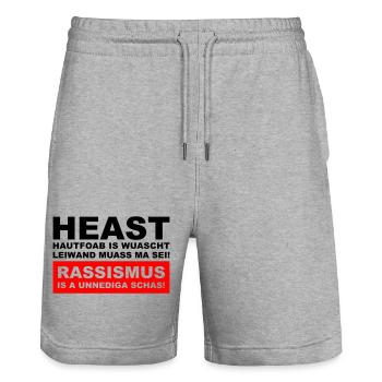 Hautfoab is wuascht - Anti-Rassismus Shirt im Wien - Stanley/Stella Unisex Bio Joggingshorts Trainer  - Grau meliert - Vorne - Nik (191cm) & Marisol (170cm)