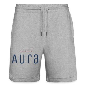 Absichtlich Aura Typo-Print - Stanley/Stella Unisex Bio Joggingshorts Trainer  - Grau meliert - Vorne - Nik (191cm) & Marisol (170cm)