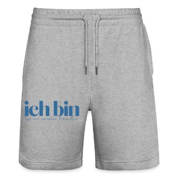 Ich bin nur aus Versehen freundlich - Stanley/Stella Unisex Bio Joggingshorts Trainer  - Grau meliert - Vorne - Nik (191cm) & Marisol (170cm)