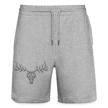 Deer skull - black patterns - Stanley/Stella Trainer Unisex Organic Jogging Shorts - heather grey - Front - Nik (191cm) & Marisol (170cm)
