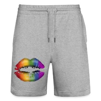 Lèvres embrassables avec du rouge à lèvres LGBTQ Rainbow - Short de jogging bio TRAINER Stanley/Stella unisexe - gris chiné - Devant - Nik (191cm) & Marisol (170cm)