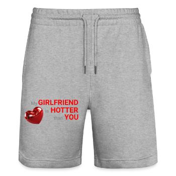 My Girlfriend Is Hotter Than You Heart Shirt - Stanley/Stella Unisex Bio Joggingshorts Trainer  - Grau meliert - Vorne - Nik (191cm) & Marisol (170cm)