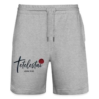 Tetelestai - John 19:30 - Kalligrafie Kreuz - Stanley/Stella Unisex Bio Joggingshorts Trainer  - Grau meliert - Vorne - Nik (191cm) & Marisol (170cm)