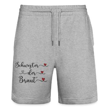 Schwester der Braut Schriftzug mit Herz - Stanley/Stella Unisex Bio Joggingshorts Trainer  - Grau meliert - Vorne - Nik (191cm) & Marisol (170cm)