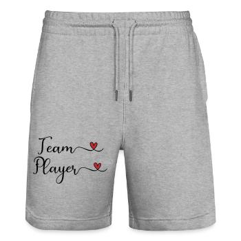 Style typographique mignon avec un cœur en équipe - Short de jogging bio TRAINER Stanley/Stella unisexe - gris chiné - Devant - Nik (191cm) & Marisol (170cm)