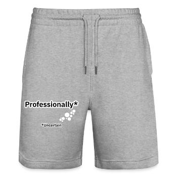 Incertaine professionnellement – Humour de bureau - Short de jogging bio TRAINER Stanley/Stella unisexe - gris chiné - Devant - Nik (191cm) & Marisol (170cm)