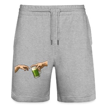 Bière verte – La Création – Bière Drôle - Short de jogging bio TRAINER Stanley/Stella unisexe - gris chiné - Devant - Nik (191cm) & Marisol (170cm)