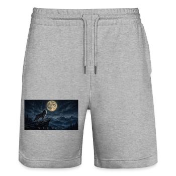 Mondbeschienener Wolf heult über Gipfeln - Stanley/Stella Unisex Bio Joggingshorts Trainer  - Grau meliert - Vorne - Nik (191cm) & Marisol (170cm)