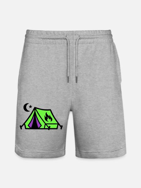 Tent Campfire Festival Icon - Stanley/Stella Trainer Unisex Organic Jogging Shorts - heather grey