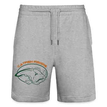 Fische_002_catfish_fishing_001 - Short de jogging bio TRAINER Stanley/Stella unisexe - gris chiné - Devant - Nik (191cm) & Marisol (170cm)