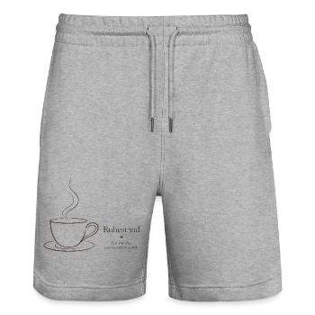 Ruhestand – Filigraner Text & Kaffeetasse Design - Stanley/Stella Unisex Bio Joggingshorts Trainer  - Grau meliert - Vorne - Nik (191cm) & Marisol (170cm)