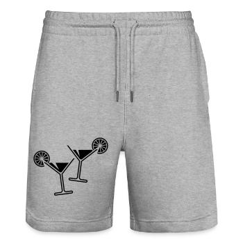 2 verres cocktail / cocktail / martini + (noir) - Short de jogging bio TRAINER Stanley/Stella unisexe - gris chiné - Devant - Nik (191cm) & Marisol (170cm)
