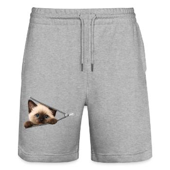 Cute Kitten Zipper Cat - Stanley/Stella Trainer Unisex Organic Jogging Shorts - heather grey - Front - Nik (191cm) & Marisol (170cm)