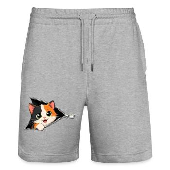 Cute Kitten Zipper Cat - Stanley/Stella Trainer Unisex Organic Jogging Shorts - heather grey - Front - Nik (191cm) & Marisol (170cm)