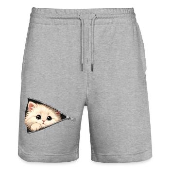 Cute Kitten Zipper Cat - Stanley/Stella Trainer Unisex Organic Jogging Shorts - heather grey - Front - Nik (191cm) & Marisol (170cm)