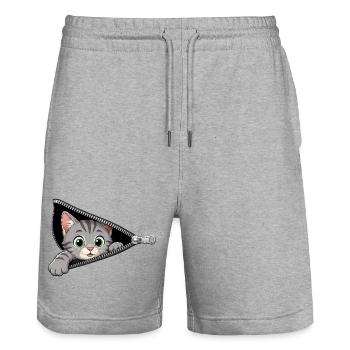 Cute Kitten Zipper Cat - Stanley/Stella Trainer Unisex Organic Jogging Shorts - heather grey - Front - Nik (191cm) & Marisol (170cm)