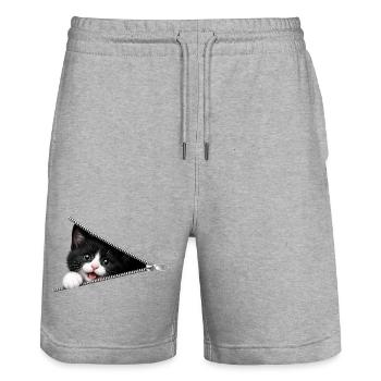 Chat chaton mignon à fermeture éclair - Short de jogging bio TRAINER Stanley/Stella unisexe - gris chiné - Devant - Nik (191cm) & Marisol (170cm)