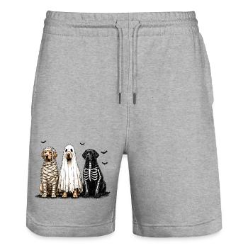 Trois chiens déguisés pour Halloween - Short de jogging bio TRAINER Stanley/Stella unisexe - gris chiné - Devant - Nik (191cm) & Marisol (170cm)