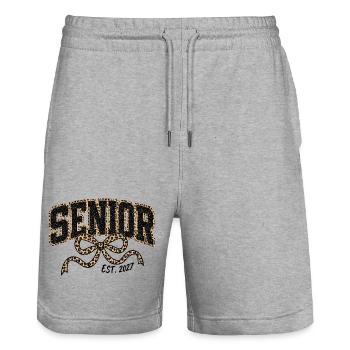 Senior Leopard Glitter Bow Tie - Stanley/Stella Trainer Unisex Organic Jogging Shorts - heather grey - Front - Nik (191cm) & Marisol (170cm)