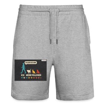 Ich meine follower Katzen Freund - Stanley/Stella Unisex Bio Joggingshorts Trainer  - Grau meliert - Vorne - Nik (191cm) & Marisol (170cm)