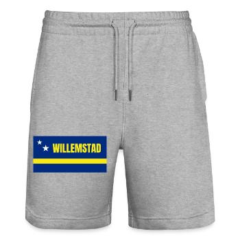 Willemstad in Curaçao Flag - Stanley/Stella Trainer Unisex Organic Jogging Shorts - heather grey - Front - Nik (191cm) & Marisol (170cm)