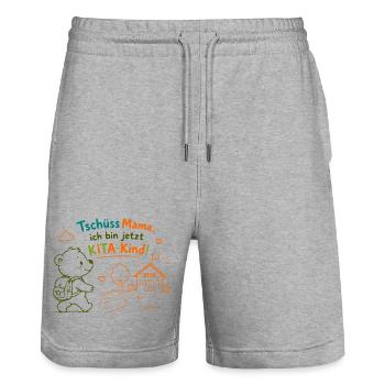KitaKind Abschied von Mama - Stanley/Stella Unisex Bio Joggingshorts Trainer  - Grau meliert - Vorne - Nik (191cm) & Marisol (170cm)
