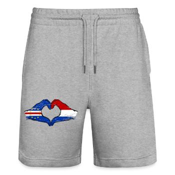 Mains du drapeau du Cap-Vert en forme de cœur utilisées - Short de jogging bio TRAINER Stanley/Stella unisexe - gris chiné - Devant - Nik (191cm) & Marisol (170cm)