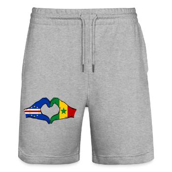 Cape Verde Senegal Flag Hands Heart Shape - Stanley/Stella Trainer Unisex Organic Jogging Shorts - heather grey - Front - Nik (191cm) & Marisol (170cm)