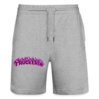 Truckerin lodernde Flammen 2 - Farbe veränderbar - Stanley/Stella Unisex Bio Joggingshorts Trainer  - Grau meliert - Vorne - Nik (191cm) & Marisol (170cm)