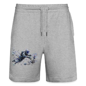 Astronaute floral en vol aquarelle - Short de jogging bio TRAINER Stanley/Stella unisexe - gris chiné - Devant - Nik (191cm) & Marisol (170cm)