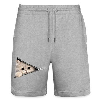 Süßes Kätzchen Reißverschluss Katze - Stanley/Stella Unisex Bio Joggingshorts Trainer  - Grau meliert - Vorne - Nik (191cm) & Marisol (170cm)
