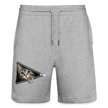 Cute Kitten Zipper Cat - Stanley/Stella Trainer Unisex Organic Jogging Shorts - heather grey - Front - Nik (191cm) & Marisol (170cm)