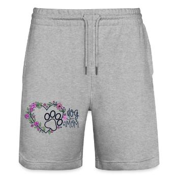 Flower Heart Dog Mom - Stanley/Stella Trainer Unisex Organic Jogging Shorts - heather grey - Front - Nik (191cm) & Marisol (170cm)