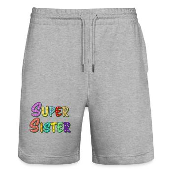 Super Sister lettering for the best sister - Stanley/Stella Trainer Unisex Organic Jogging Shorts - heather grey - Front - Nik (191cm) & Marisol (170cm)