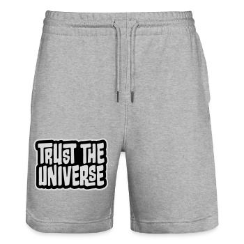 Trust The Universe Spirituell Universum Zitat Logo - Stanley/Stella Unisex Bio Joggingshorts Trainer  - Grau meliert - Vorne - Nik (191cm) & Marisol (170cm)