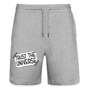 Trust The Universe Spirituell Universum Zitat Logo - Stanley/Stella Unisex Bio Joggingshorts Trainer  - Grau meliert - Vorne - Nik (191cm) & Marisol (170cm)