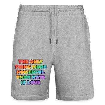 Love Over Hate Rainbow Power - Stanley/Stella Trainer Unisex Organic Jogging Shorts - heather grey - Front - Nik (191cm) & Marisol (170cm)