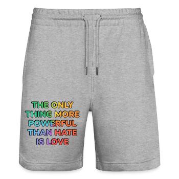 The Only Thing More Powerful Than Hate Is Love - - Stanley/Stella Trainer Unisex Organic Jogging Shorts - heather grey - Front - Nik (191cm) & Marisol (170cm)