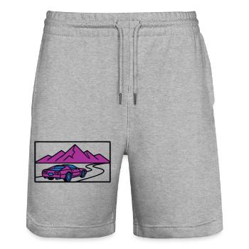 Illustration des montagnes de voitures rétro - Short de jogging bio TRAINER Stanley/Stella unisexe - gris chiné - Devant - Nik (191cm) & Marisol (170cm)