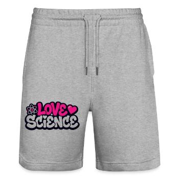 Logo de lettrage Love Science - Short de jogging bio TRAINER Stanley/Stella unisexe - gris chiné - Devant - Nik (191cm) & Marisol (170cm)