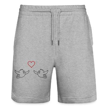 Oiseaux amoureux - Short de jogging bio TRAINER Stanley/Stella unisexe - gris chiné - Devant - Nik (191cm) & Marisol (170cm)