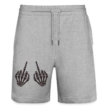 skull-hand_mittelfinger_2- - Stanley/Stella Unisex Bio Joggingshorts Trainer  - Grau meliert - Vorne - Nik (191cm) & Marisol (170cm)