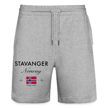 Stavanger Norvège Coordonnées Souvenir de voyage - Short de jogging bio TRAINER Stanley/Stella unisexe - gris chiné - Devant - Nik (191cm) & Marisol (170cm)