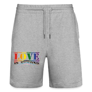Love Is Strong Rainbow Style LGBTQ - Short de jogging bio TRAINER Stanley/Stella unisexe - gris chiné - Devant - Nik (191cm) & Marisol (170cm)
